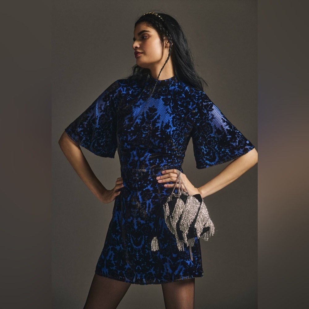 Anthropologie Velvet Burnout Mock Neck dress